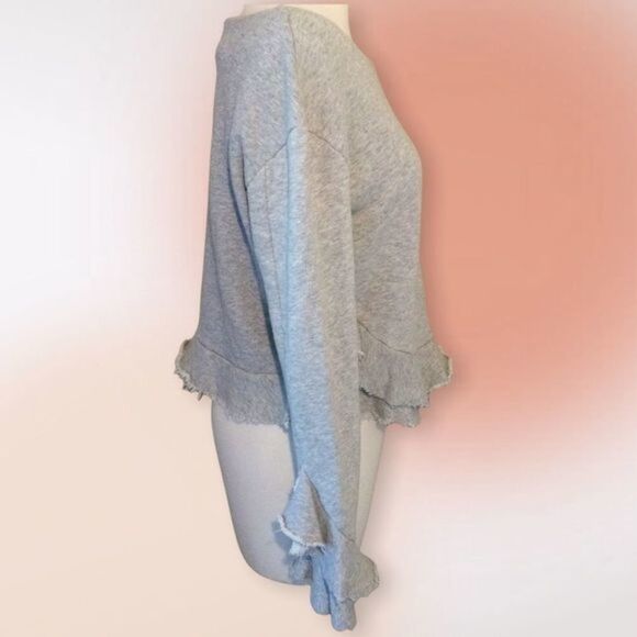 Code x Mode by Nordstrom Gray Ruffle Cropped Distressed Sweatshirt Med NWOT - Picture 6 of 12